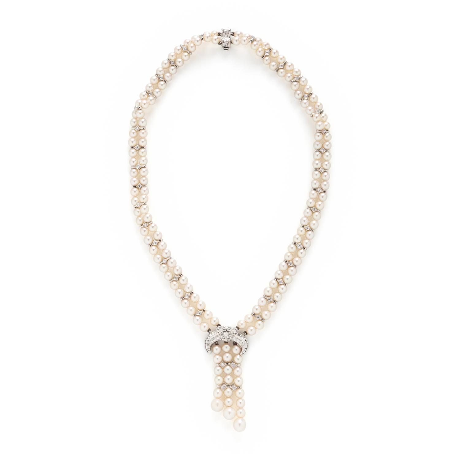 CULTURED PEARL AND DIAMOND NECKLACE
