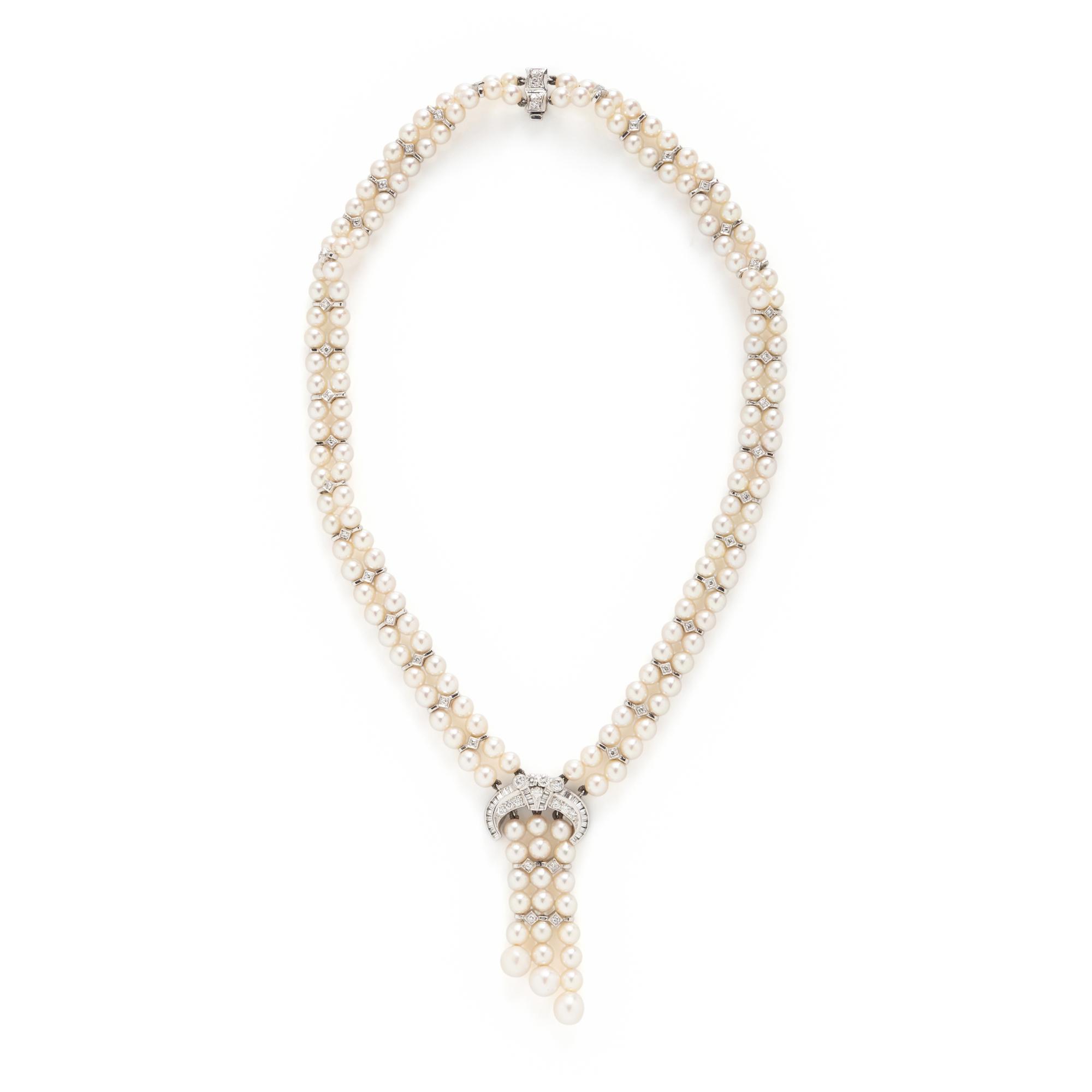 CULTURED PEARL AND DIAMOND NECKLACE