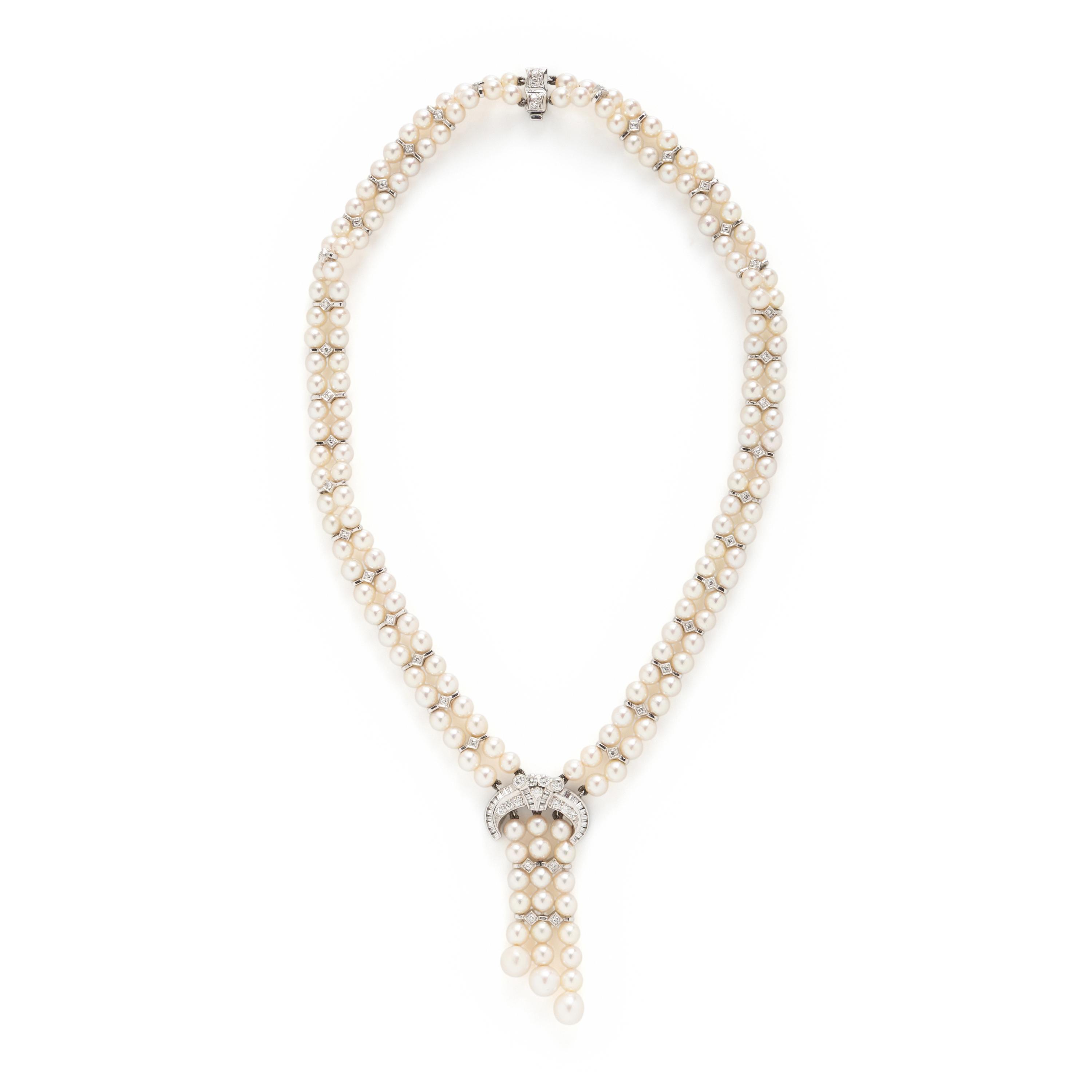 CULTURED PEARL AND DIAMOND NECKLACE