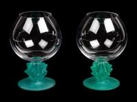 A Set of Two Daum Pate-de-Verre Cactus Brandy Snifters