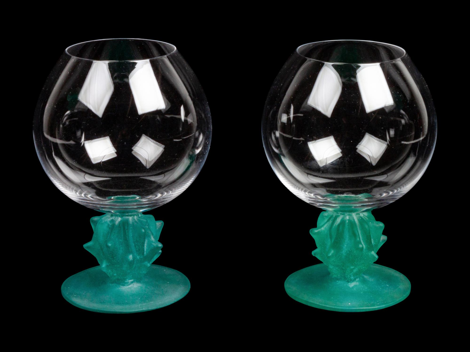 A Set of Two Daum Pate-de-Verre Cactus Brandy Snifters