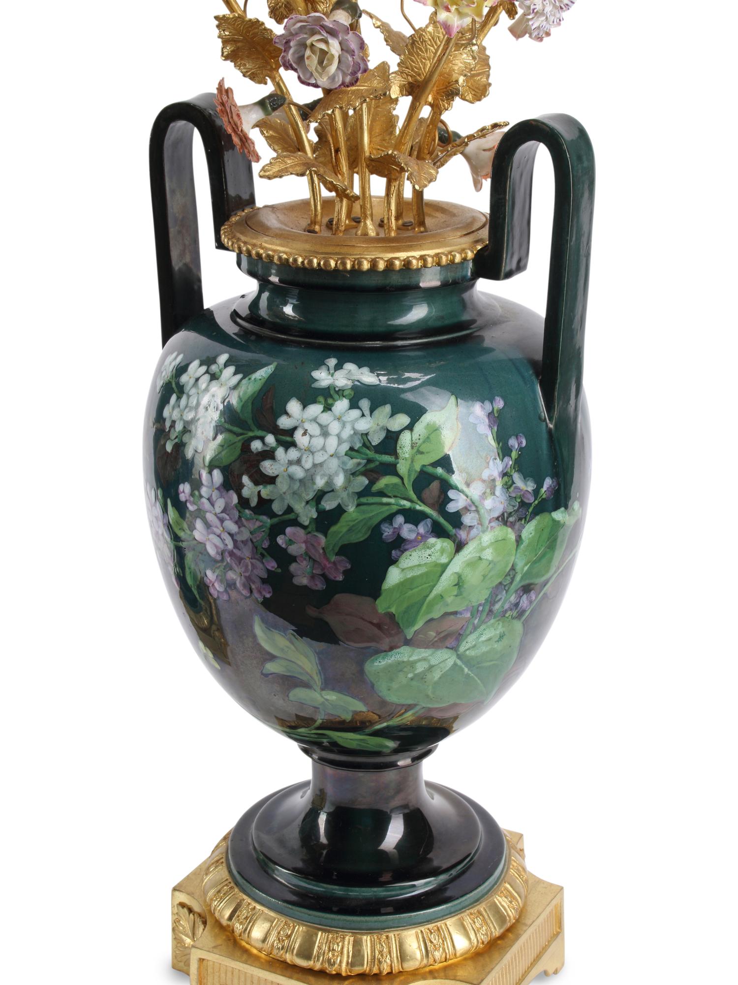 A Pair of Large Continental Porcelain and Gilt Bronze Seven-Light Candelabra