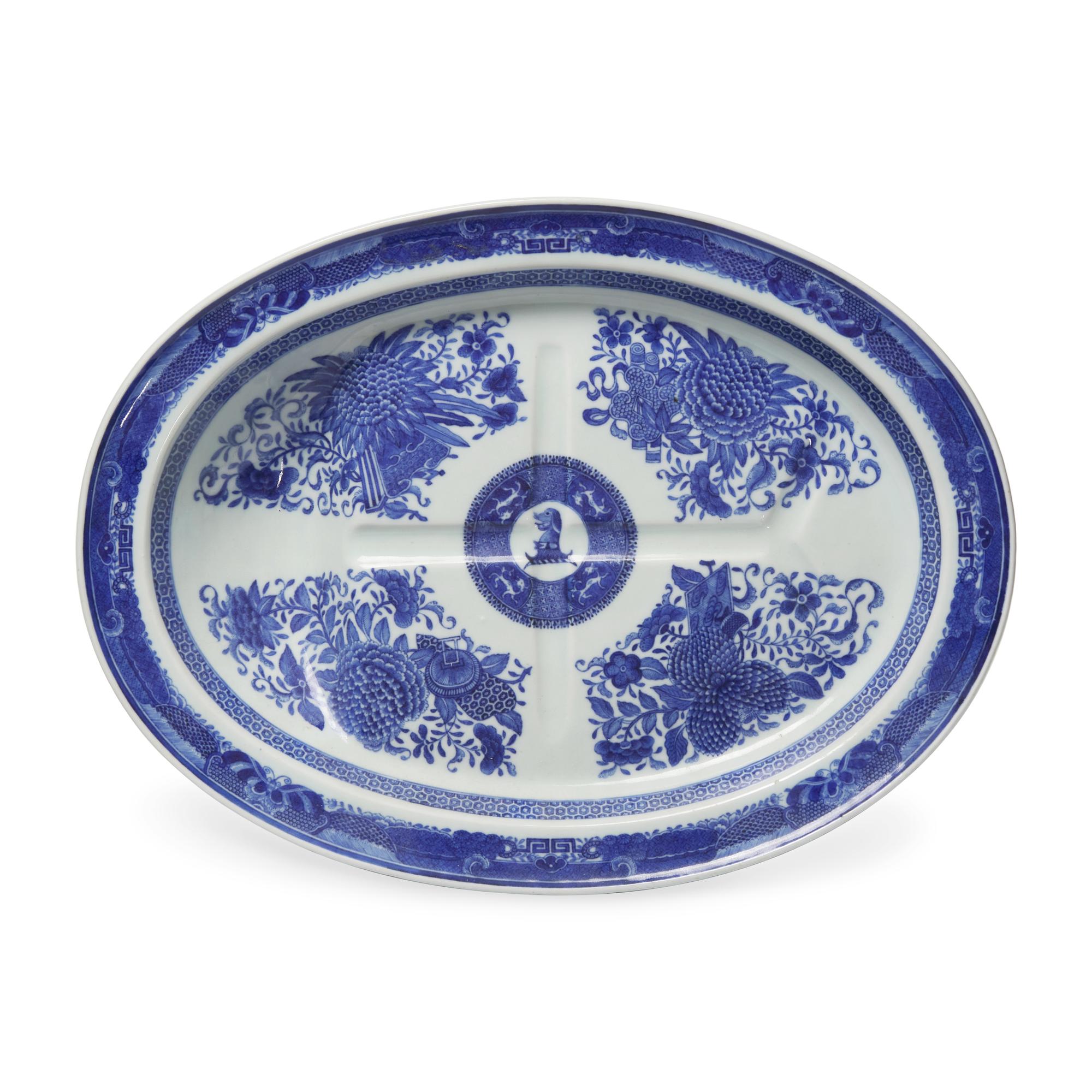 A Chinese Export Porcelain Blue Fitzhugh Meat Platter Bearing the Arms of Alexander