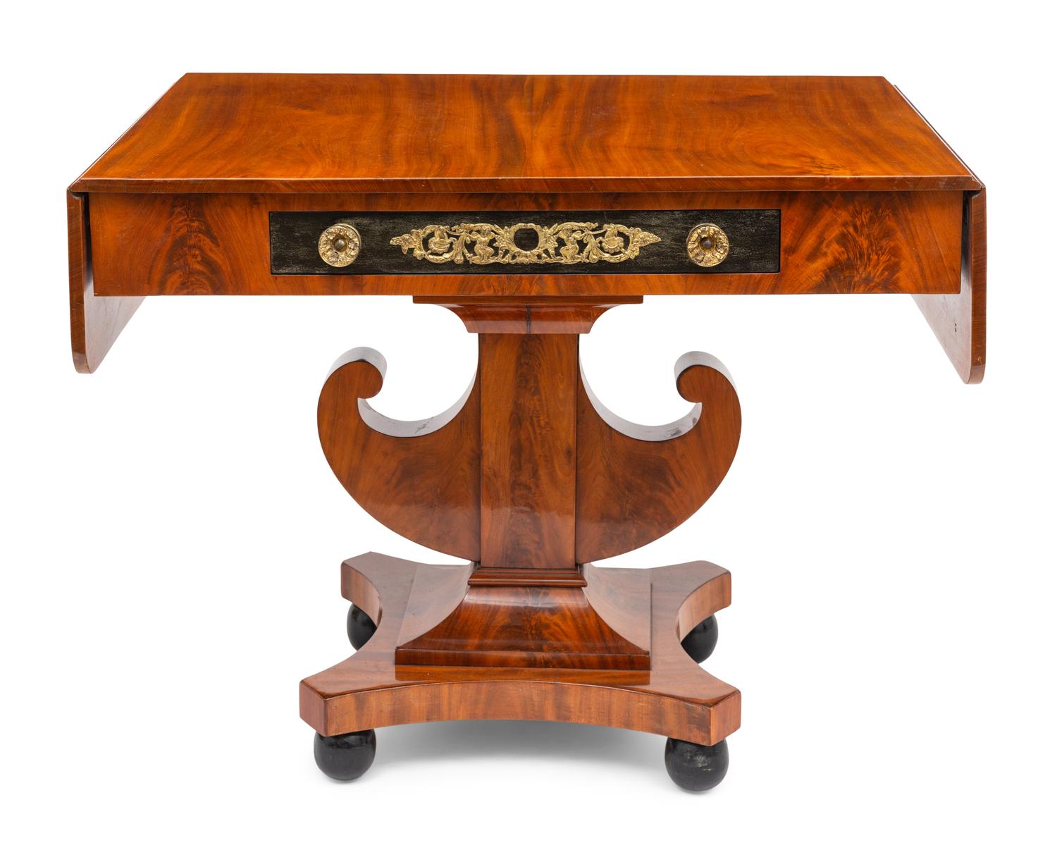 A Baltic Neoclassical Gilt-Bronze Mounted Mahogany Drop-Leaf Sofa Table