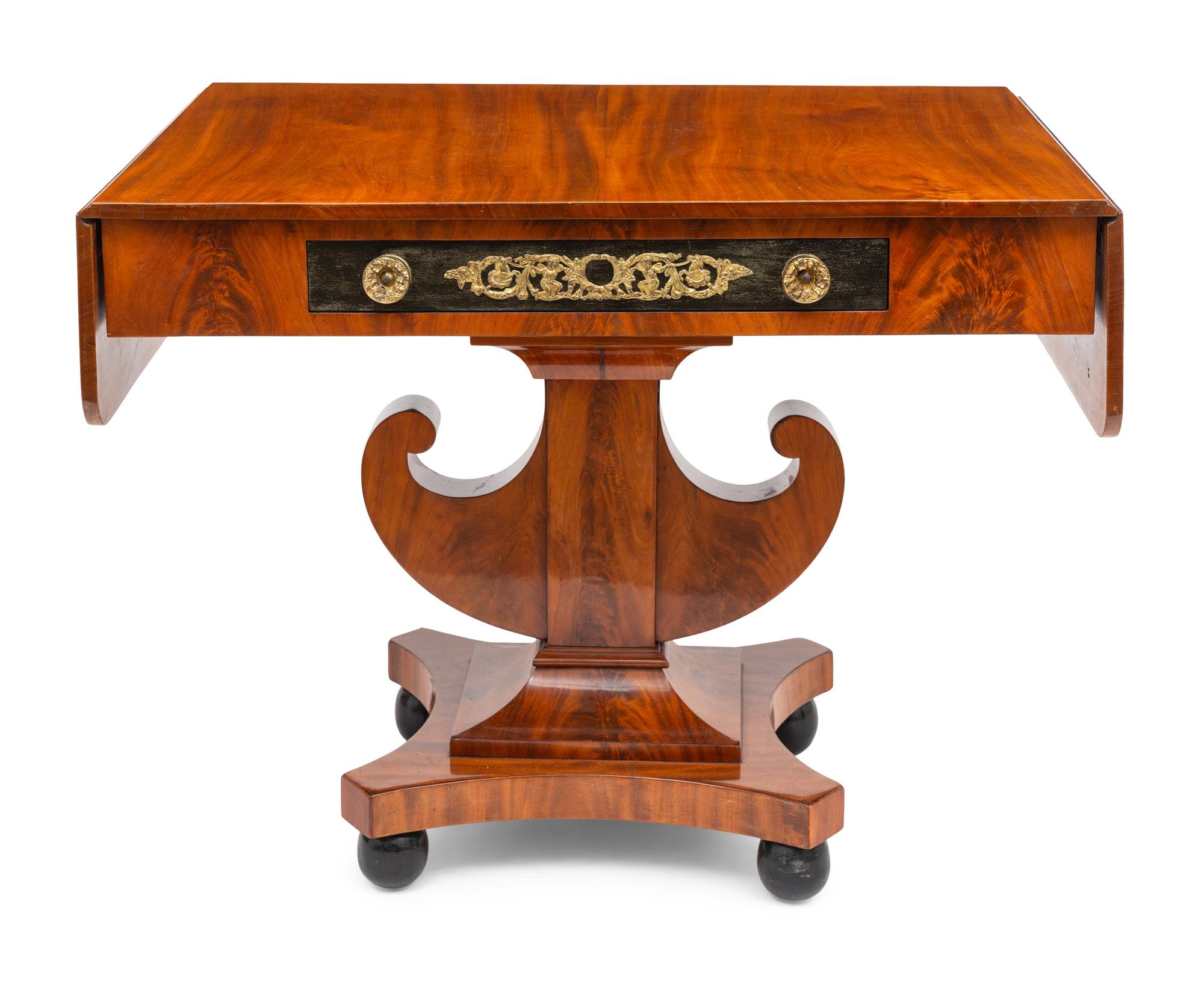 A Baltic Neoclassical Gilt-Bronze Mounted Mahogany Drop-Leaf Sofa Table