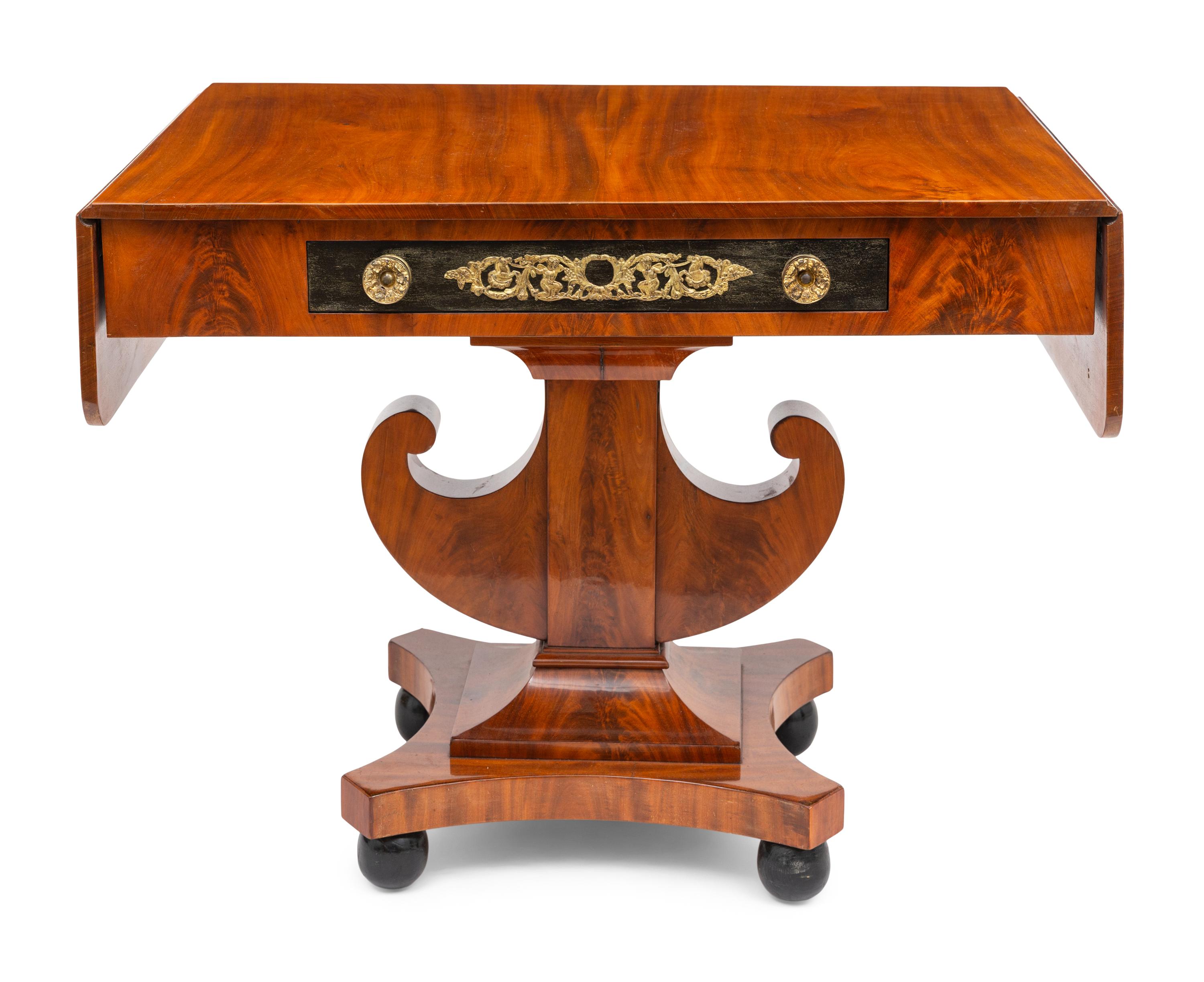 A Baltic Neoclassical Gilt-Bronze Mounted Mahogany Drop-Leaf Sofa Table