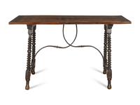 A Spanish Baroque Walnut Line-Inlaid Trestle Table