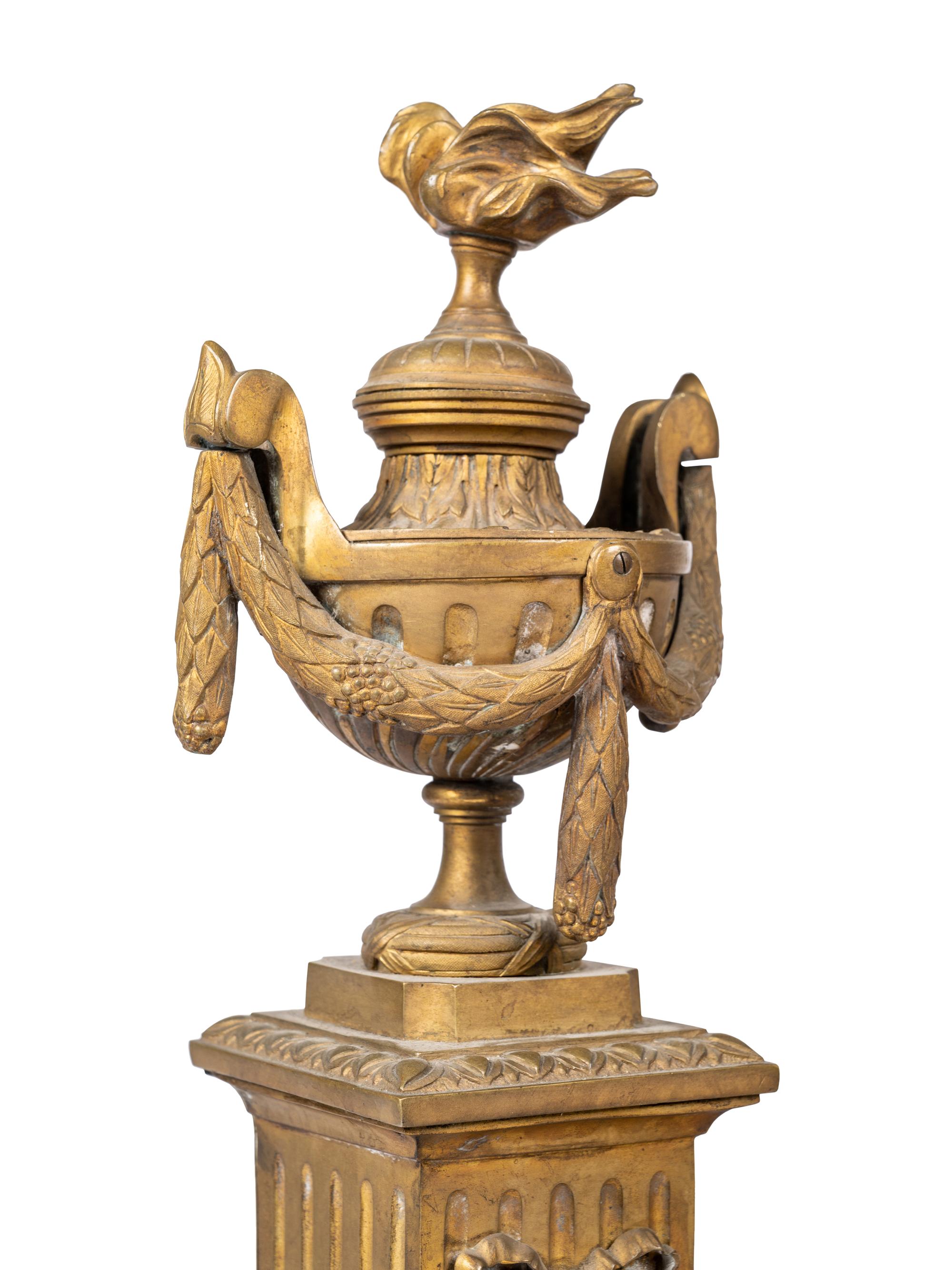 A Pair of Louis XVI Style Gilt Bronze Andirons