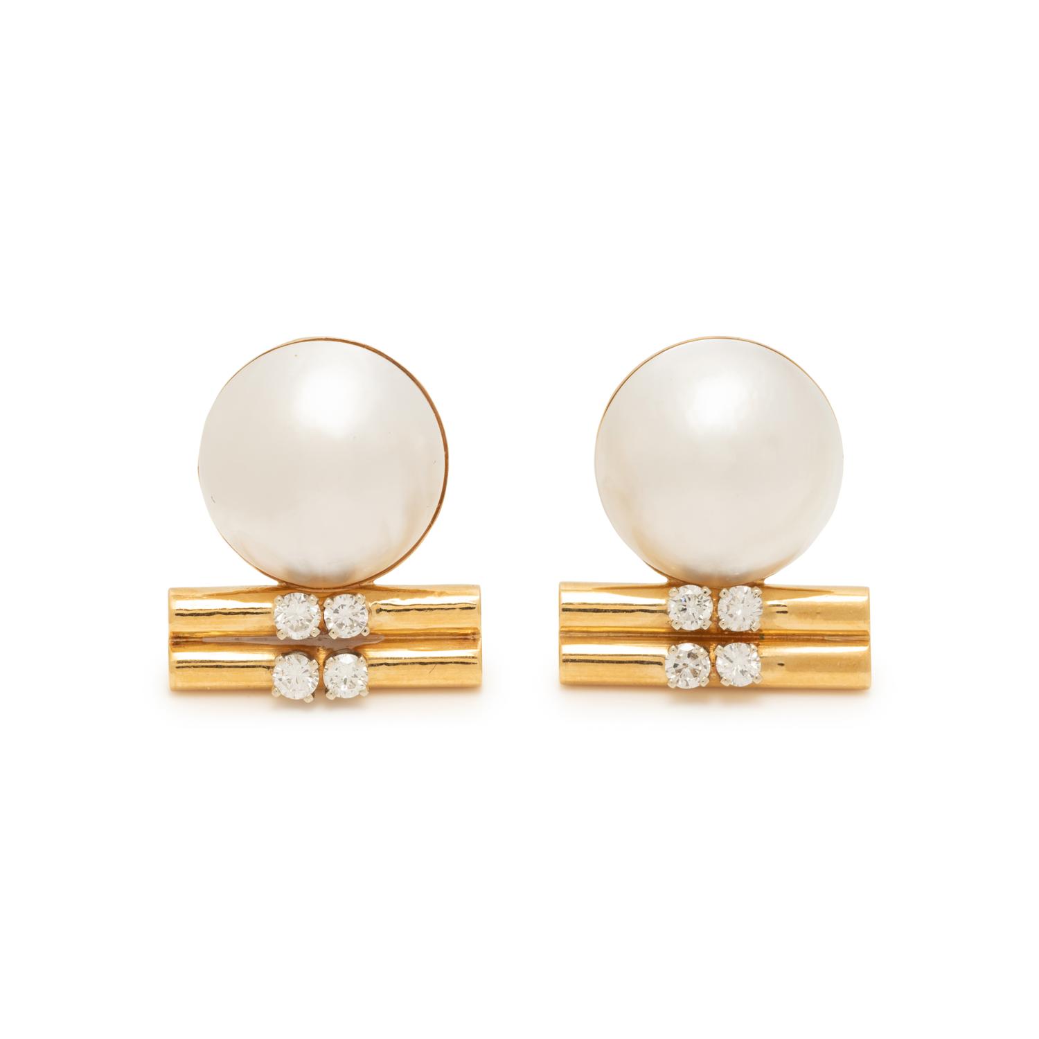 EMIS BEROS, CULTURED MABE PEARL AND DIAMOND CLIP EARRINGS