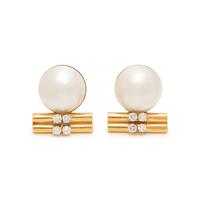 EMIS BEROS, CULTURED MABE PEARL AND DIAMOND CLIP EARRINGS