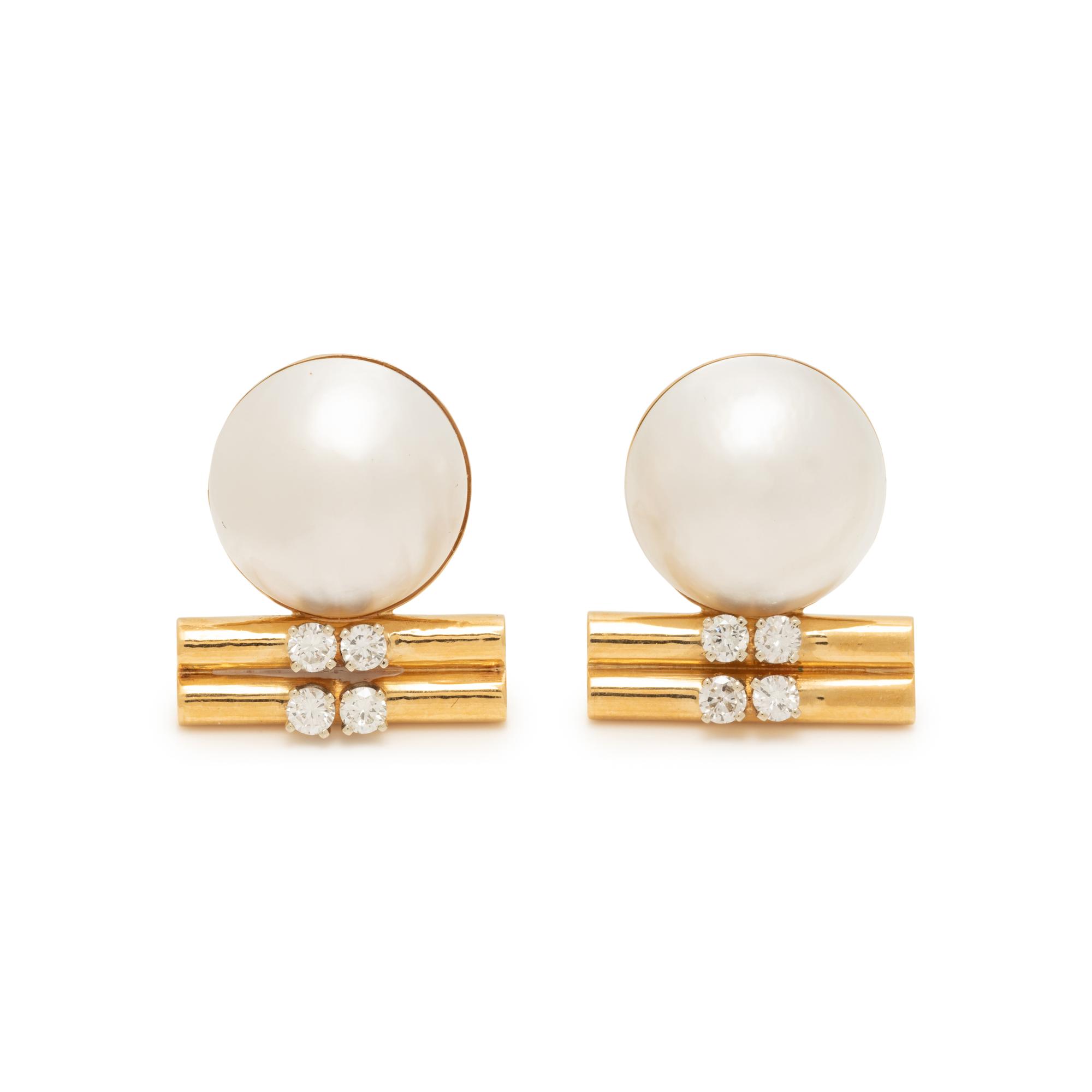 EMIS BEROS, CULTURED MABE PEARL AND DIAMOND CLIP EARRINGS