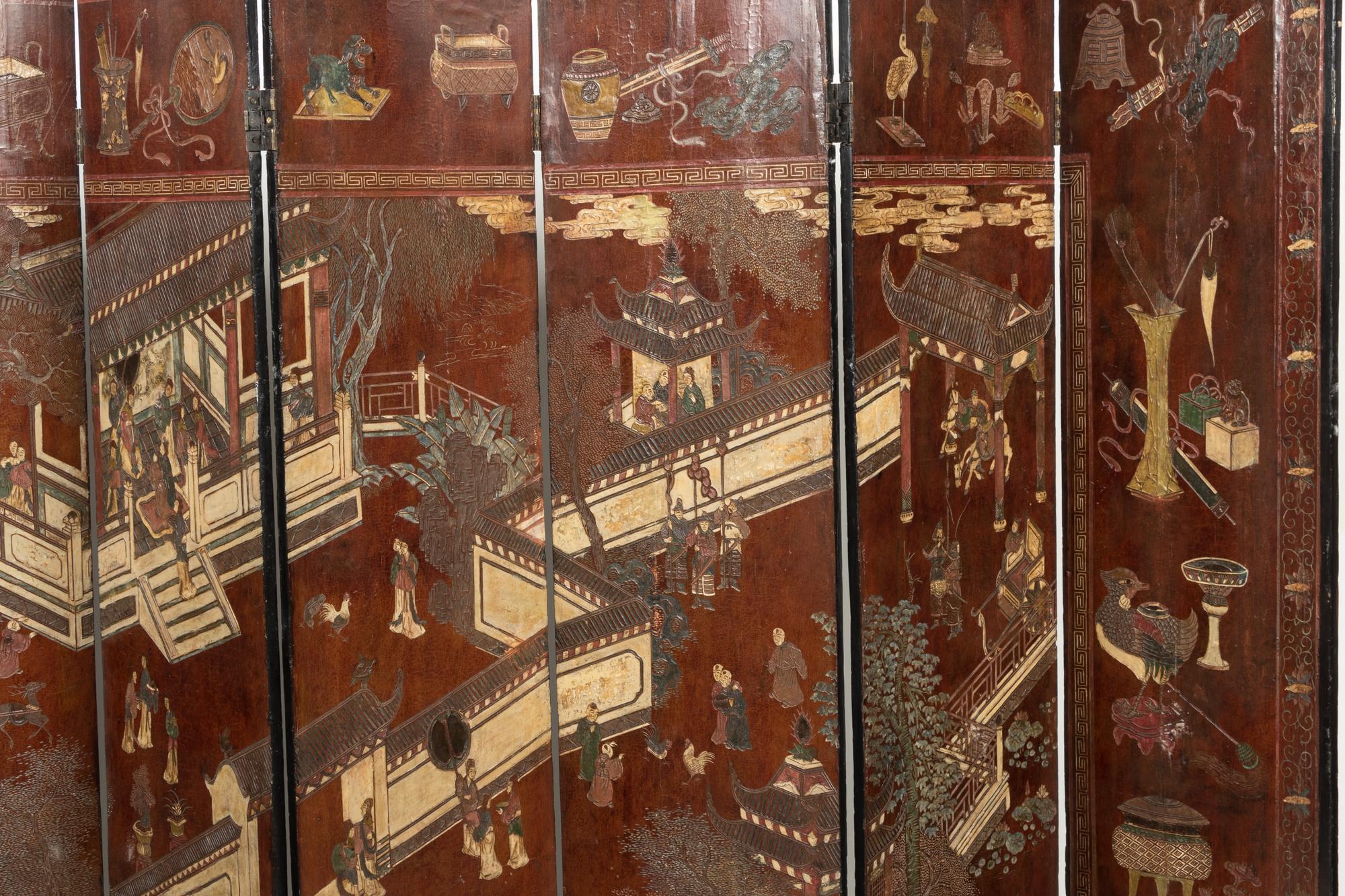 A Chinese Export Lacquer Eight-Panel Floor Screen