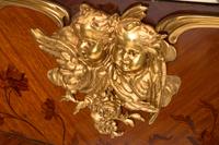 A Pair of Louis XV Style Gilt Bronze Mounted Marquetry Marble-Top Commodes