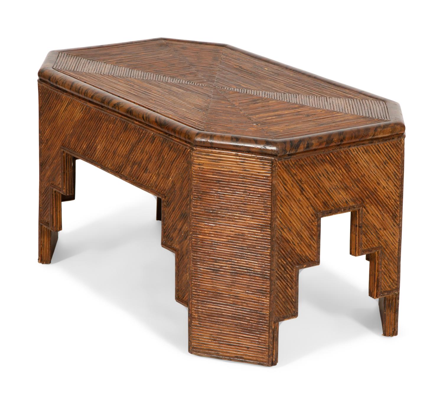 A Grain-Painted Rattan Low Table