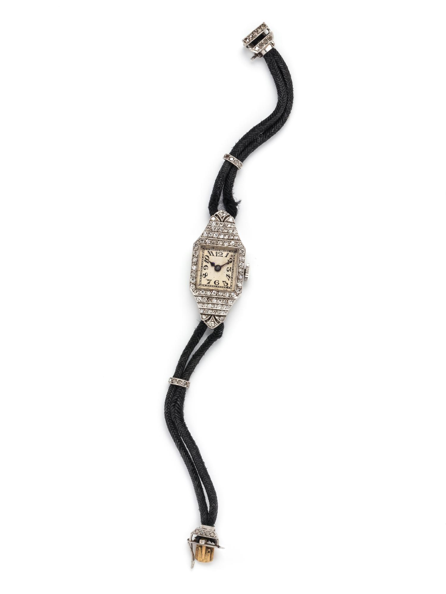 ANTIQUE, PLATINUM AND DIAMOND WRISTWATCH