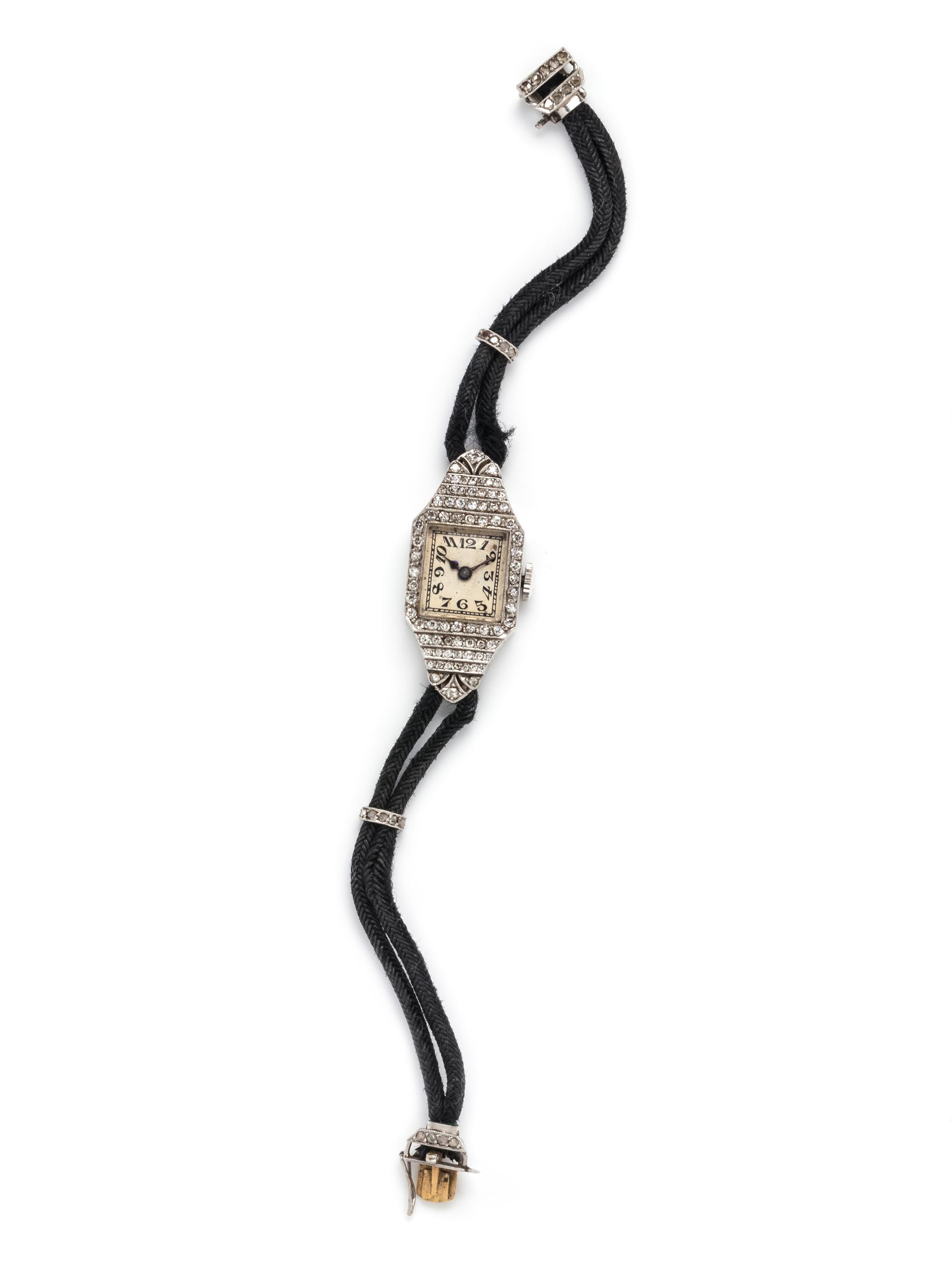 ANTIQUE, PLATINUM AND DIAMOND WRISTWATCH