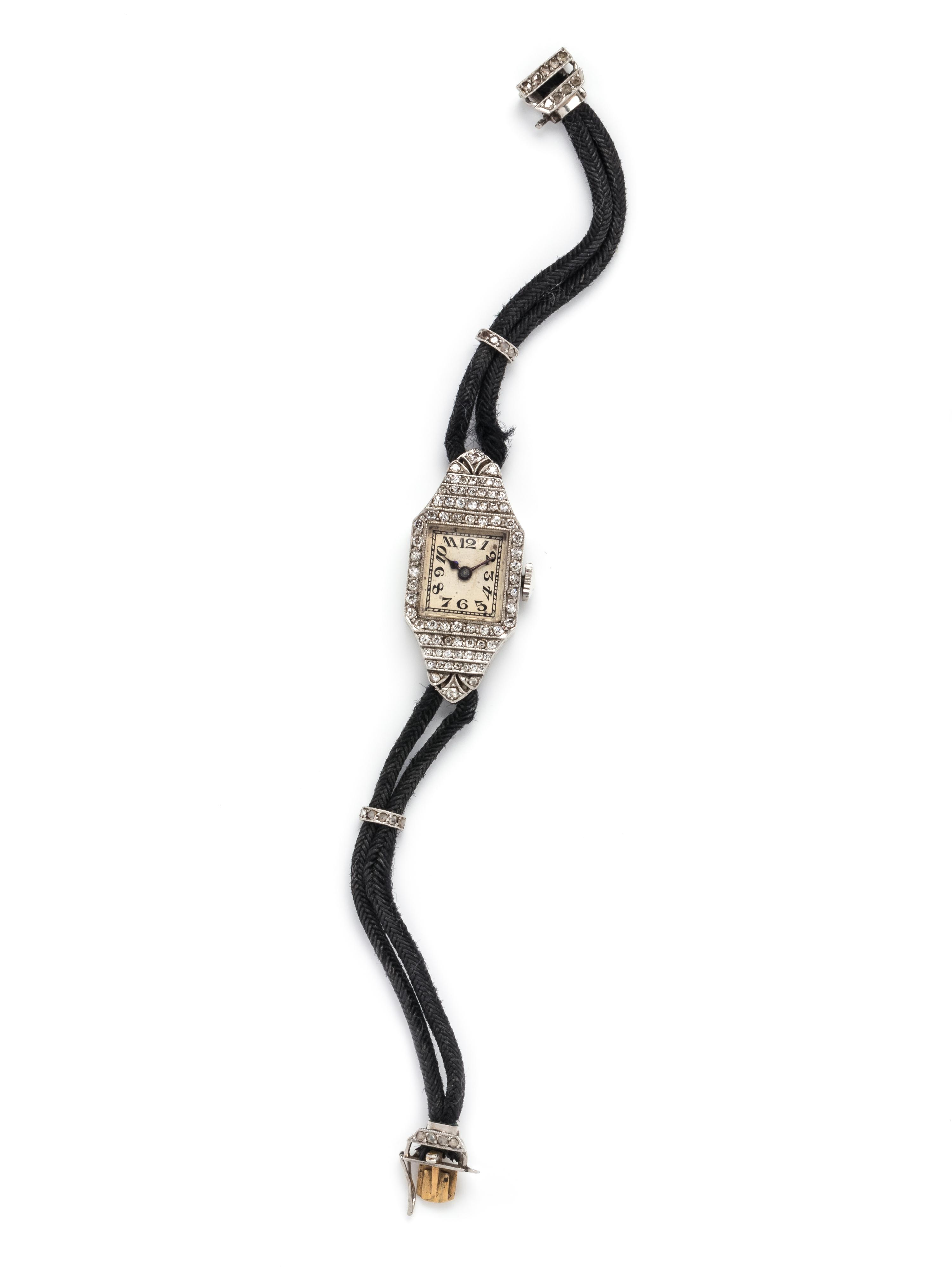 ANTIQUE, PLATINUM AND DIAMOND WRISTWATCH