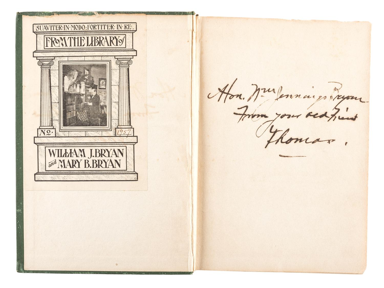 [BRYAN, William Jennings (1860-1925), his copies]. ROOSEVELT, Theodore (1858-1919). Presidential Addresses and State Papers and European Addresses. New York: The Review of Reviews Company, 1910. INSCRIBED BY ROOSEVELT TO WILLIAM JENNINGS BRYAN.