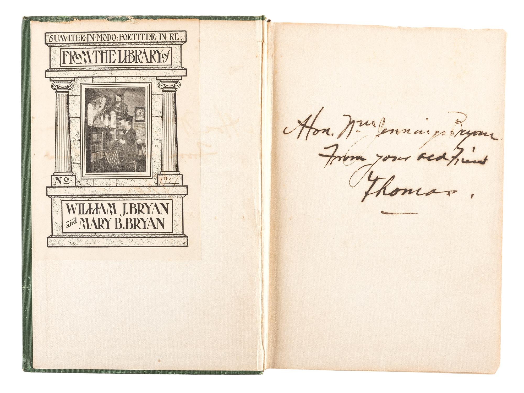 [BRYAN, William Jennings (1860-1925), his copies]. ROOSEVELT, Theodore (1858-1919). Presidential Addresses and State Papers and European Addresses. New York: The Review of Reviews Company, 1910. INSCRIBED BY ROOSEVELT TO WILLIAM JENNINGS BRYAN.