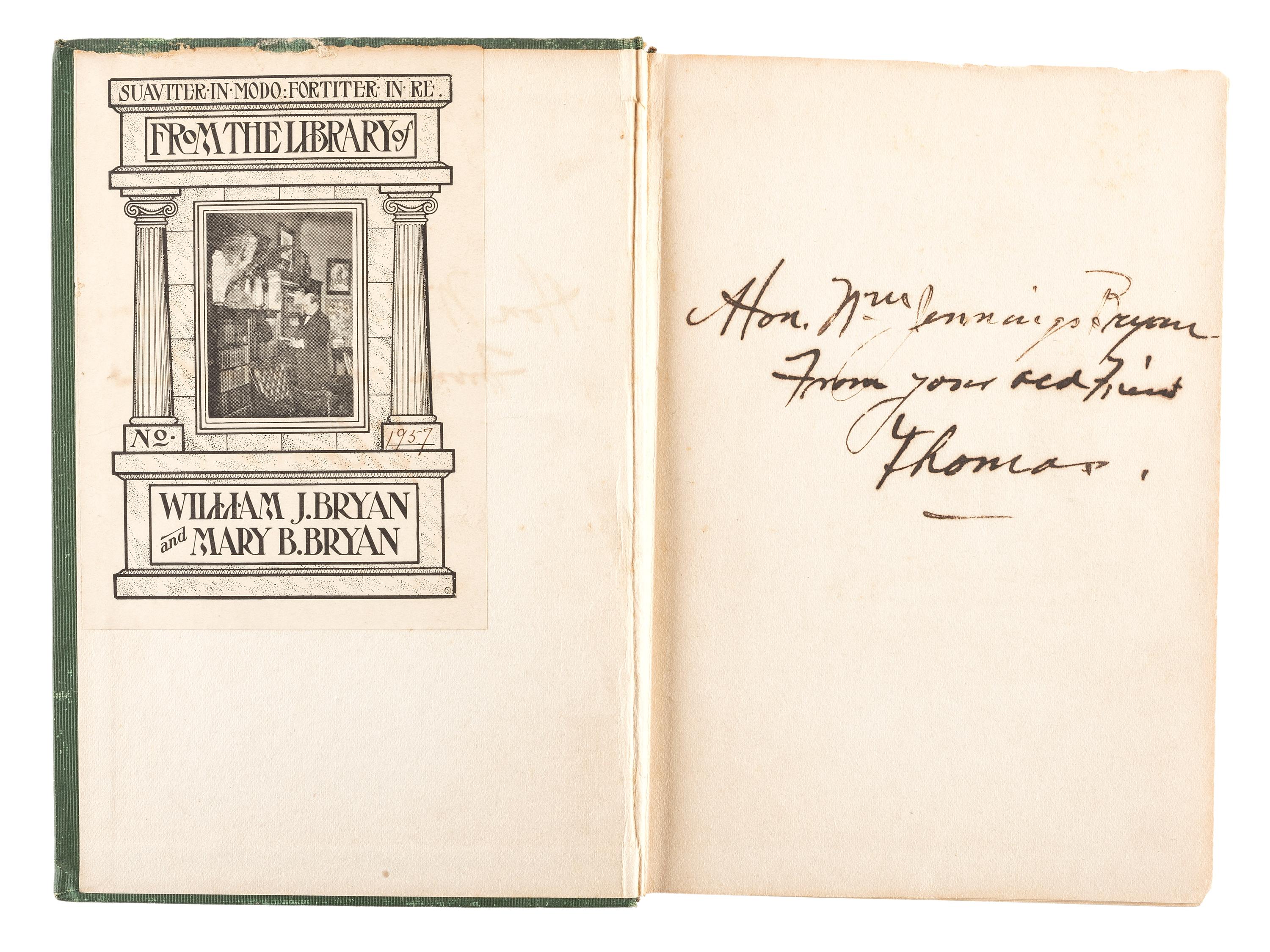 [BRYAN, William Jennings (1860-1925), his copies]. ROOSEVELT, Theodore (1858-1919). Presidential Addresses and State Papers and European Addresses. New York: The Review of Reviews Company, 1910. INSCRIBED BY ROOSEVELT TO WILLIAM JENNINGS BRYAN.