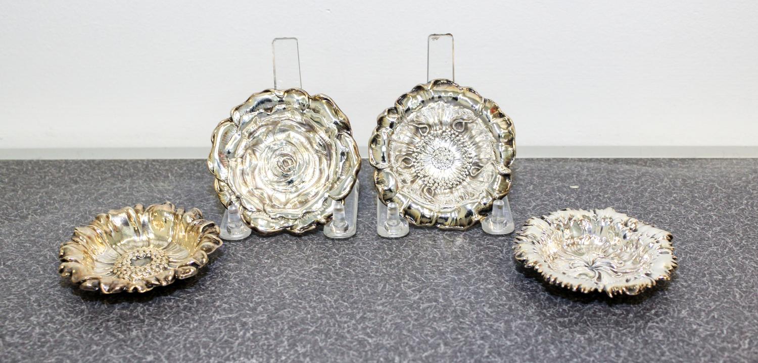 A Set of Four American Silver Salts, Gorham Mfg. Co., Providence, RI, each worked in the form of a flower.