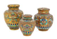 Three Chinese Gilt Metal and Cloisonne Covered Jars Height of tallest 5 1/4 inches. — 19TH CENTURY