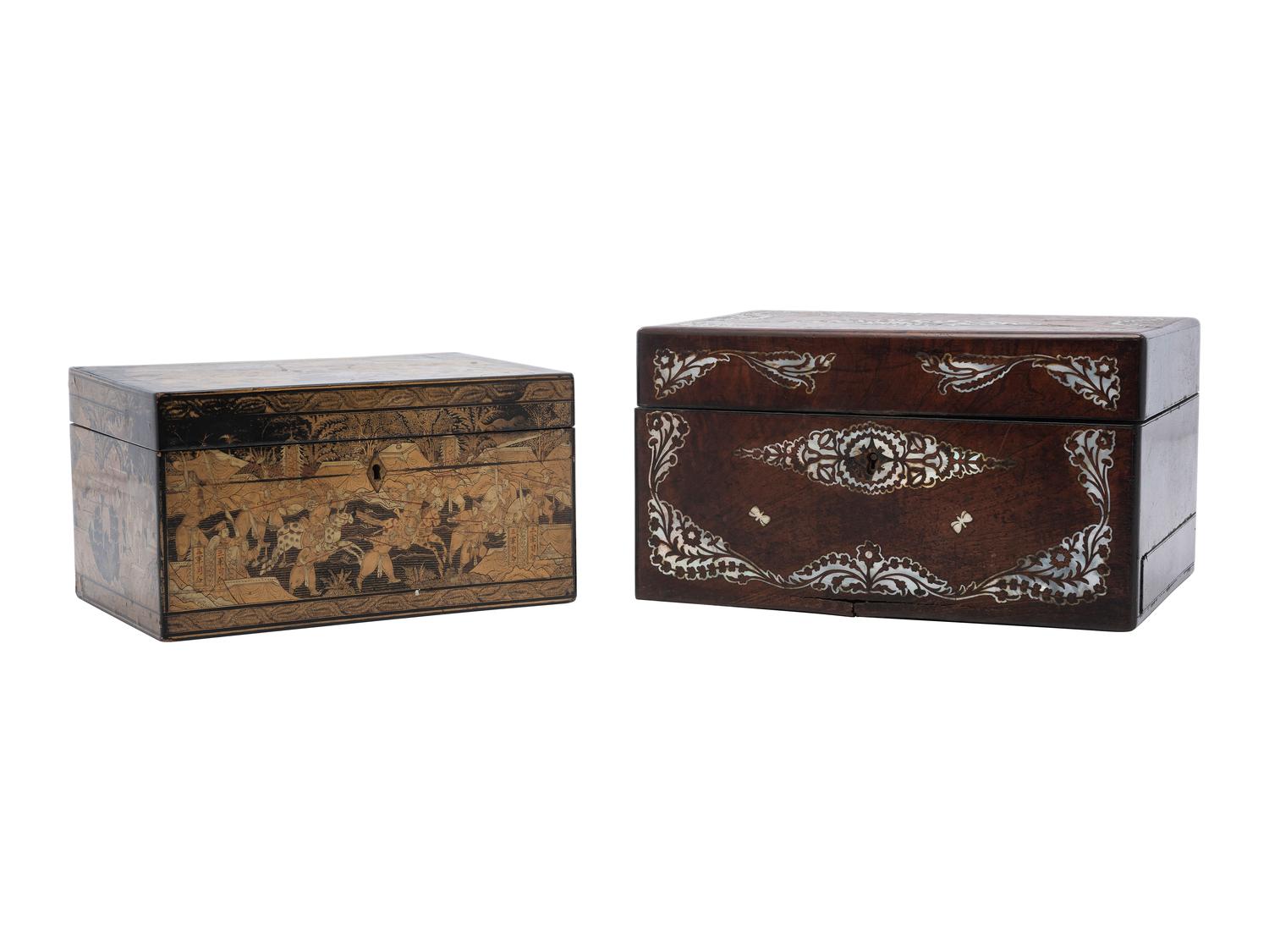 A Lacquer Tea Caddy and a Rosewood Toiletry Box