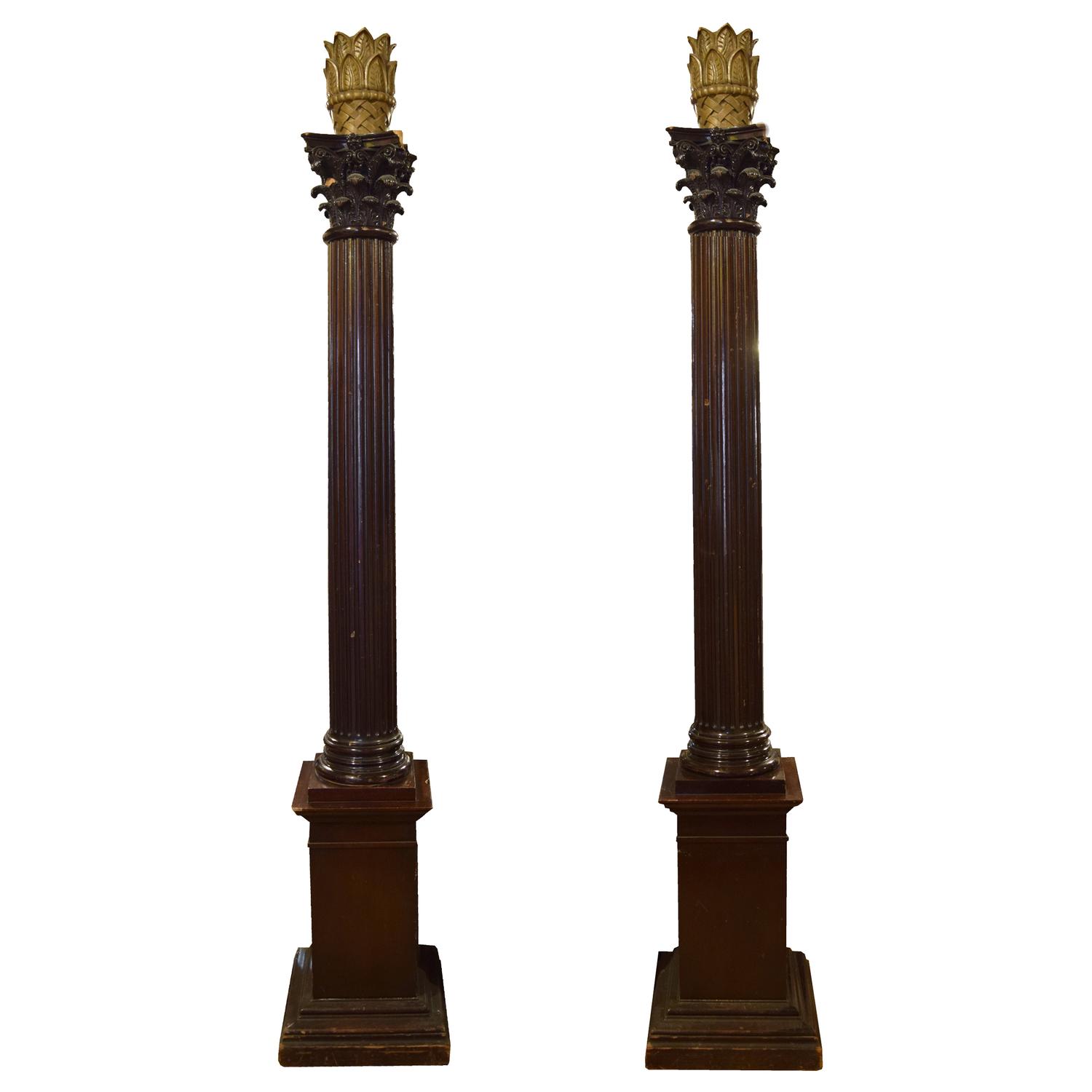 A Pair of Carved Columns from a Masonic Lodge 18" W x 18" D x 105" H — United States, 20th Century