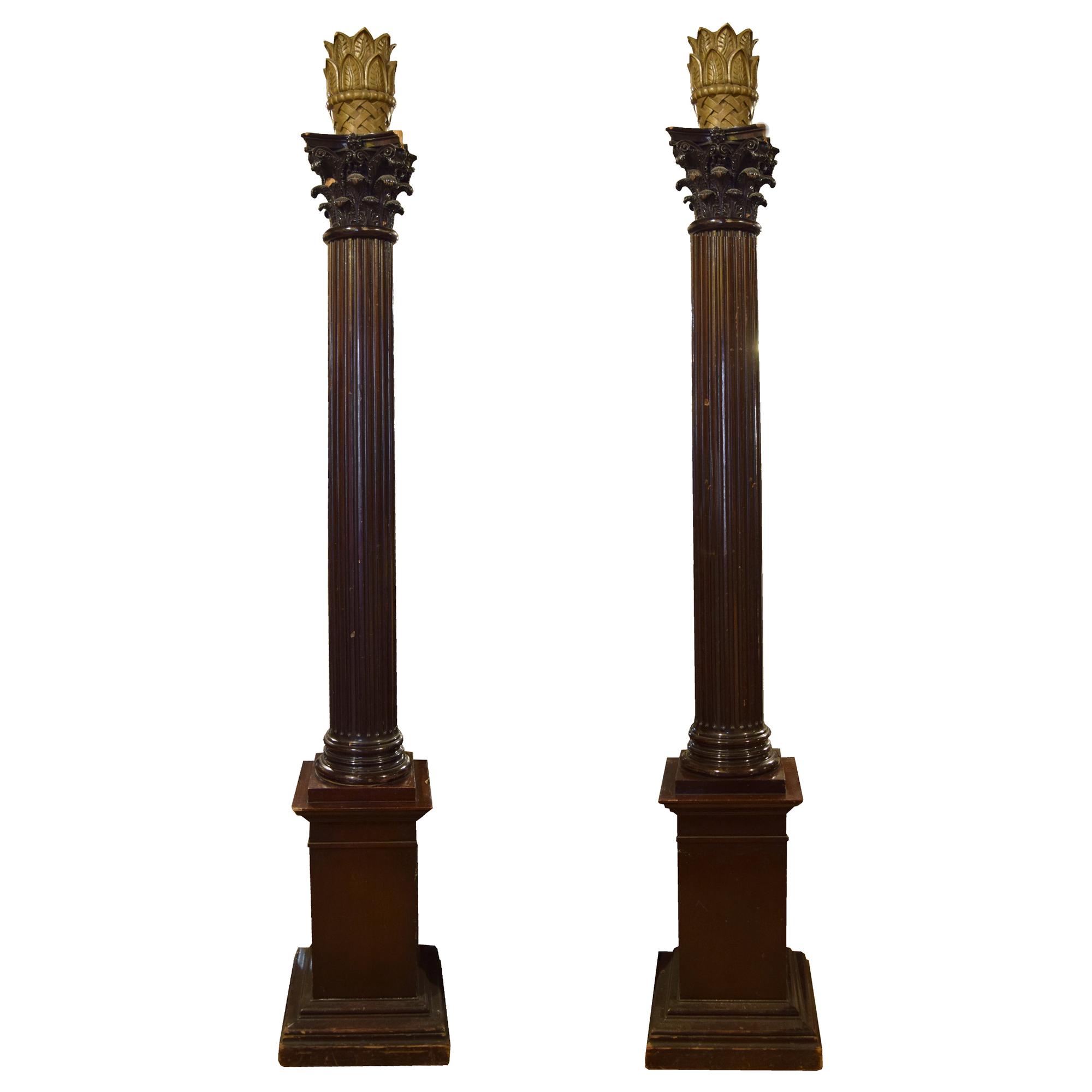 A Pair of Carved Columns from a Masonic Lodge 18" W x 18" D x 105" H — United States, 20th Century