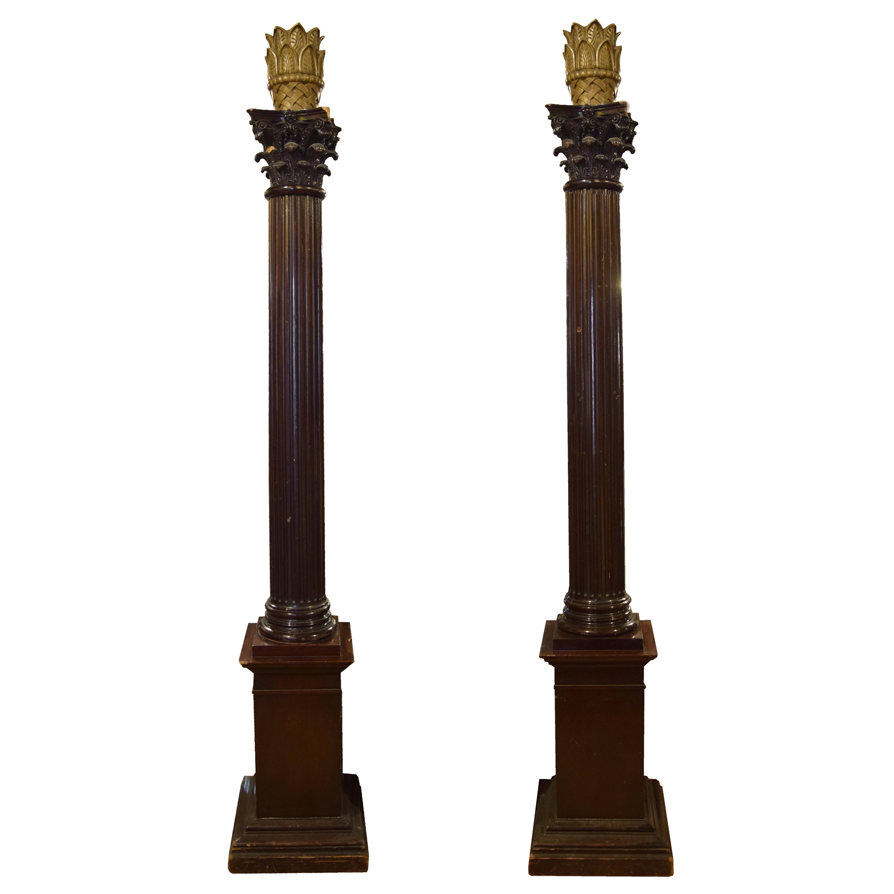A Pair of Carved Columns from a Masonic Lodge 18" W x 18" D x 105" H — United States, 20th Century