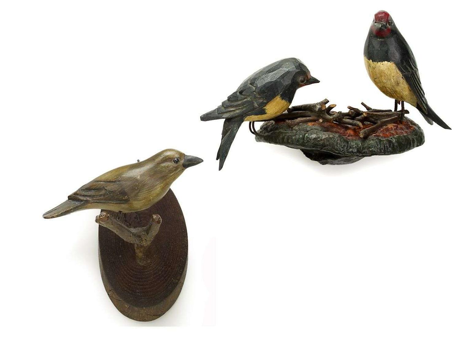 Two carved and painted hanging bird plaques pennsylvania, early 20th century