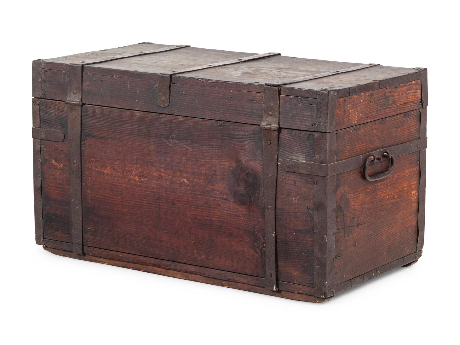 An Iron Mounted and Painted Pine Storage Chest