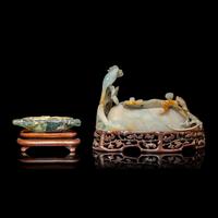 Two Chinese Carved Precious Stone Brush Washers, Xi
