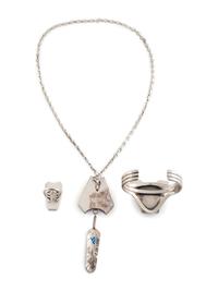 Silver and Coral Cluster Cuff Bracelet, Necklace, AND Ring Set