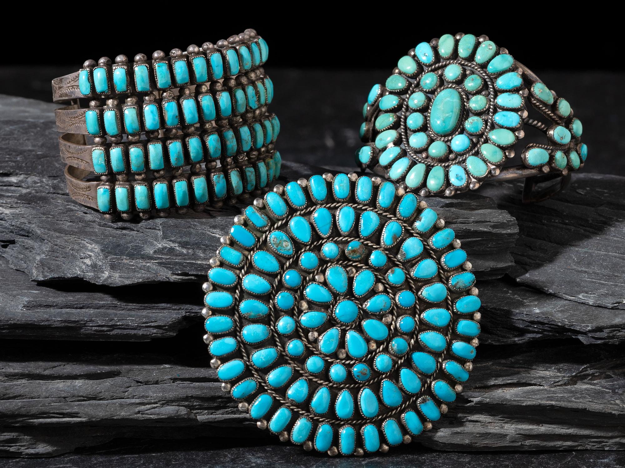 Navajo and Zuni Silver and Turquoise Cluster Jewelry