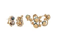 MULTICOLORED CULTURED PEARL AND DIAMOND SET