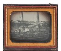 [EARLY PHOTOGRAPHY]. Quarter plate daguerreotype, possibly the earliest known photograph of Fort Mackinac, Michigan. Ca 1855 or later.