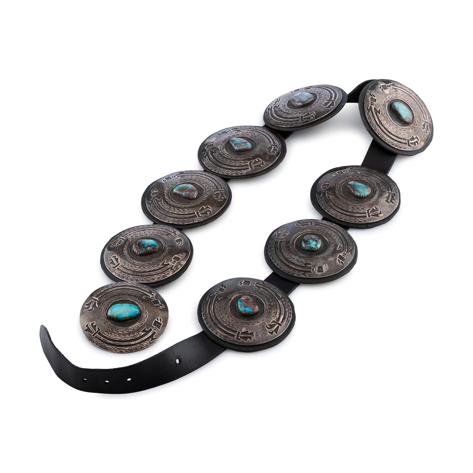 Navajo Silver and Turquoise Concha Belt