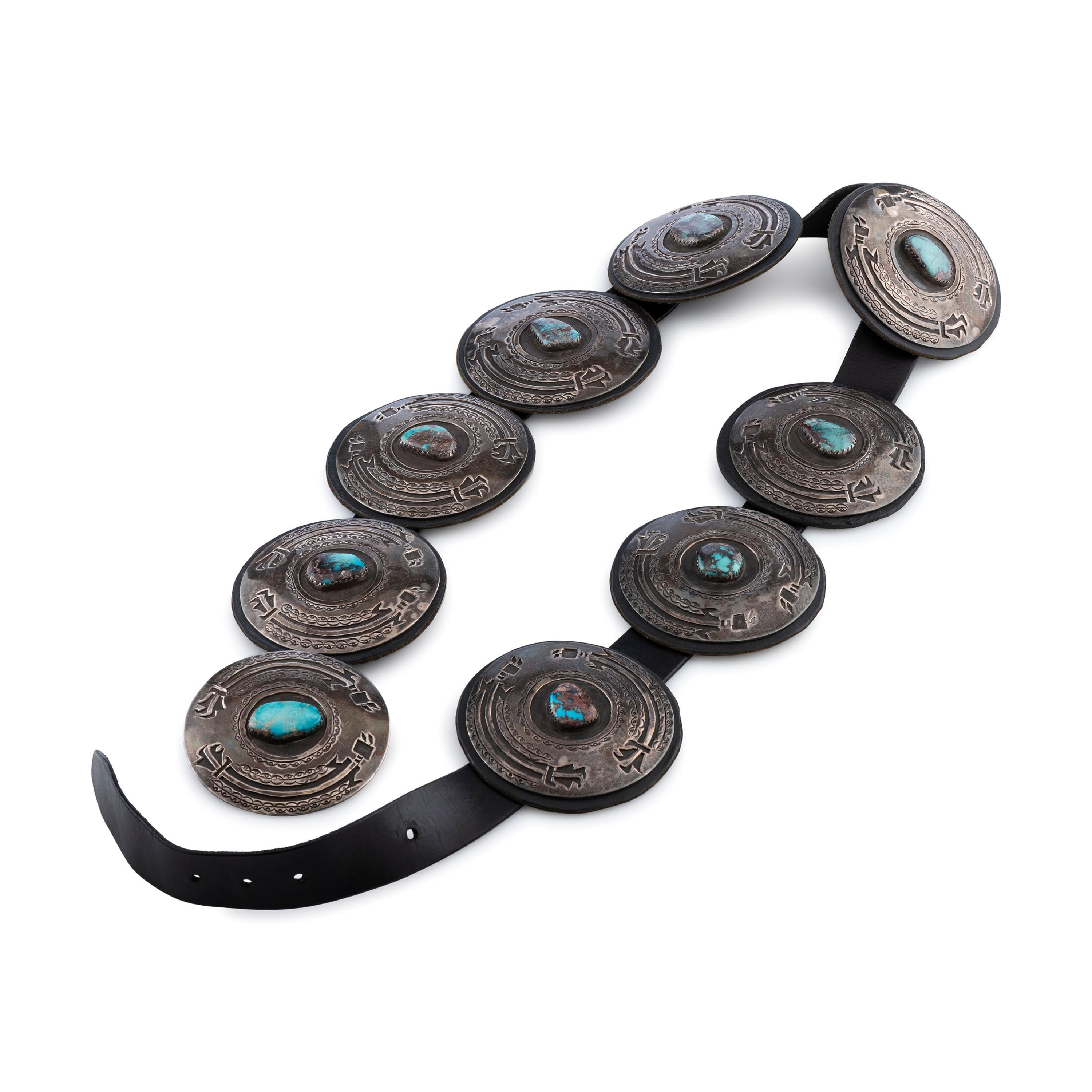 Navajo Silver and Turquoise Concha Belt