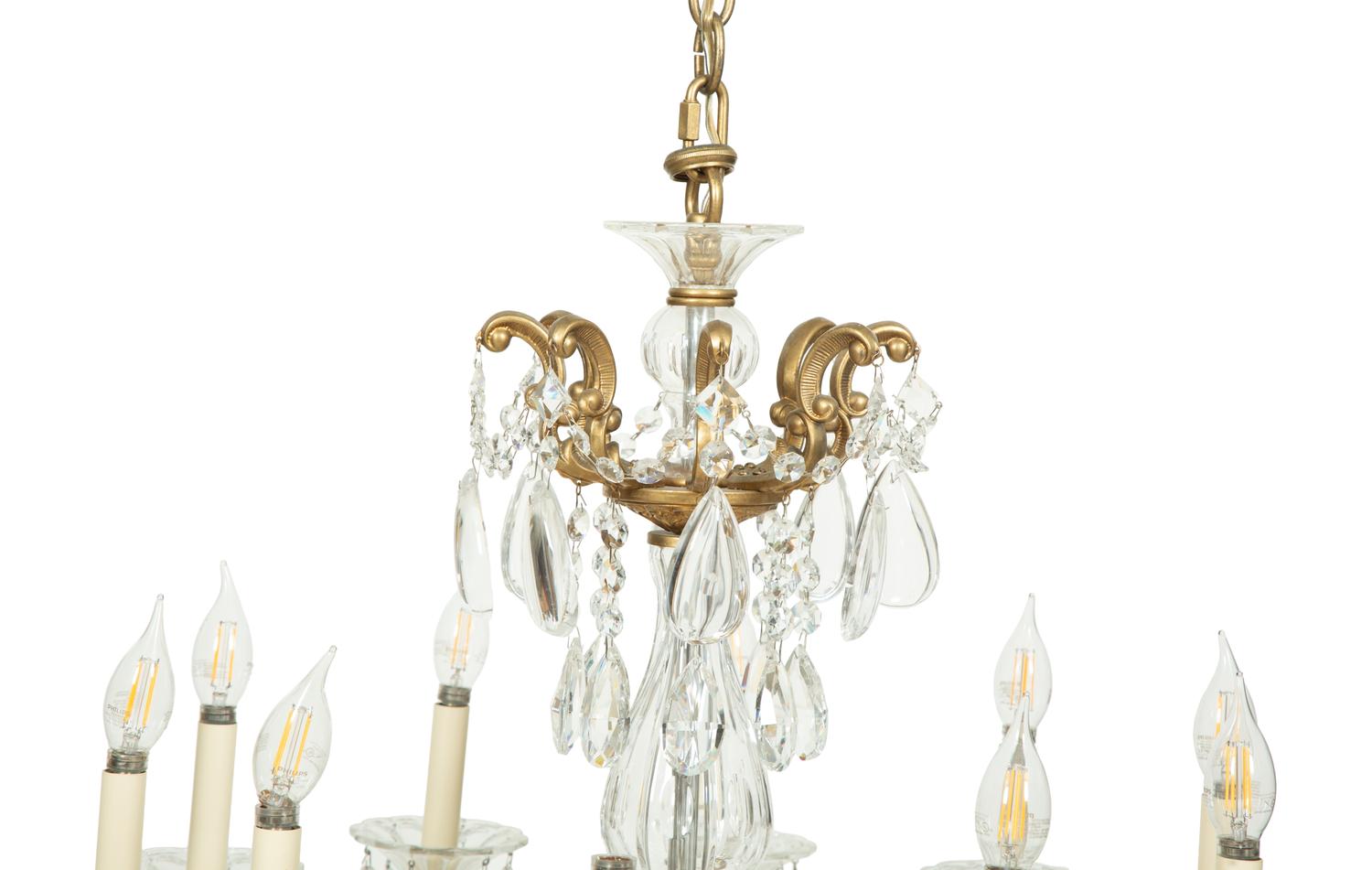 An Empire Style Gilt Metal and Glass Ten-Light Chandelier