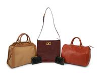 Five Designer Pieces: Two Mark Cross Cobra Skin Wallets, Ferragamo Bag, Gucci Bag, Louis Vuitton Speedy 30, 1970-90s