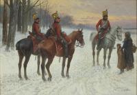Jan van Chelminski (Polish, 1851-1925) — Horsemen in Winter