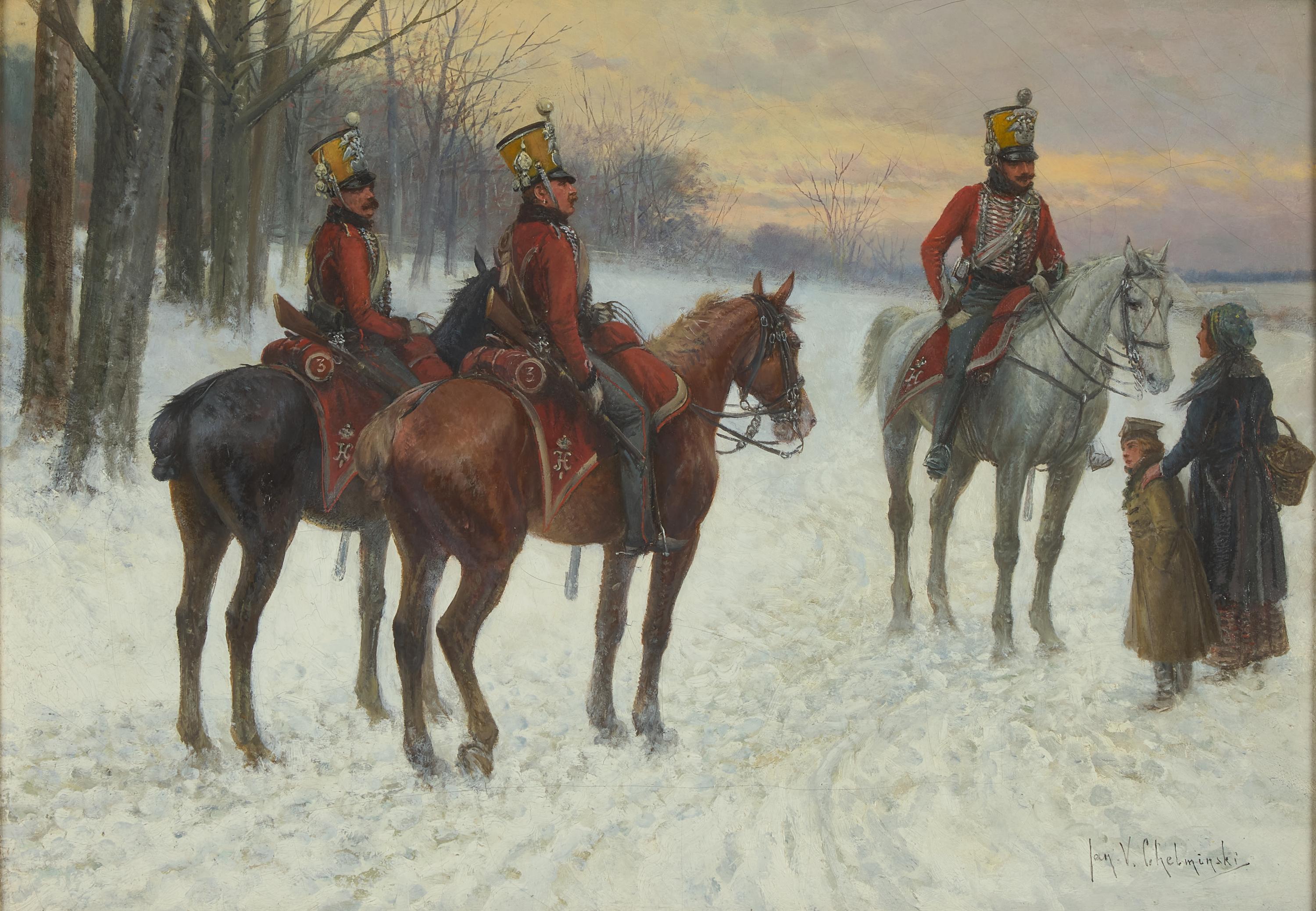 Jan van Chelminski (Polish, 1851-1925) — Horsemen in Winter