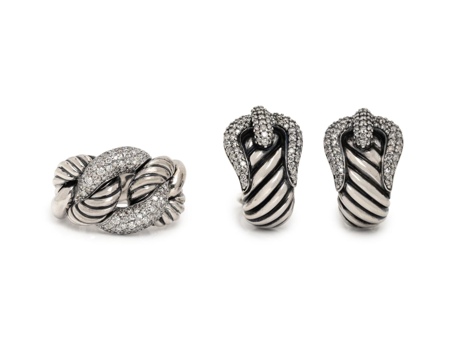 DAVID YURMAN, STERLING SILVER AND DIAMOND SET