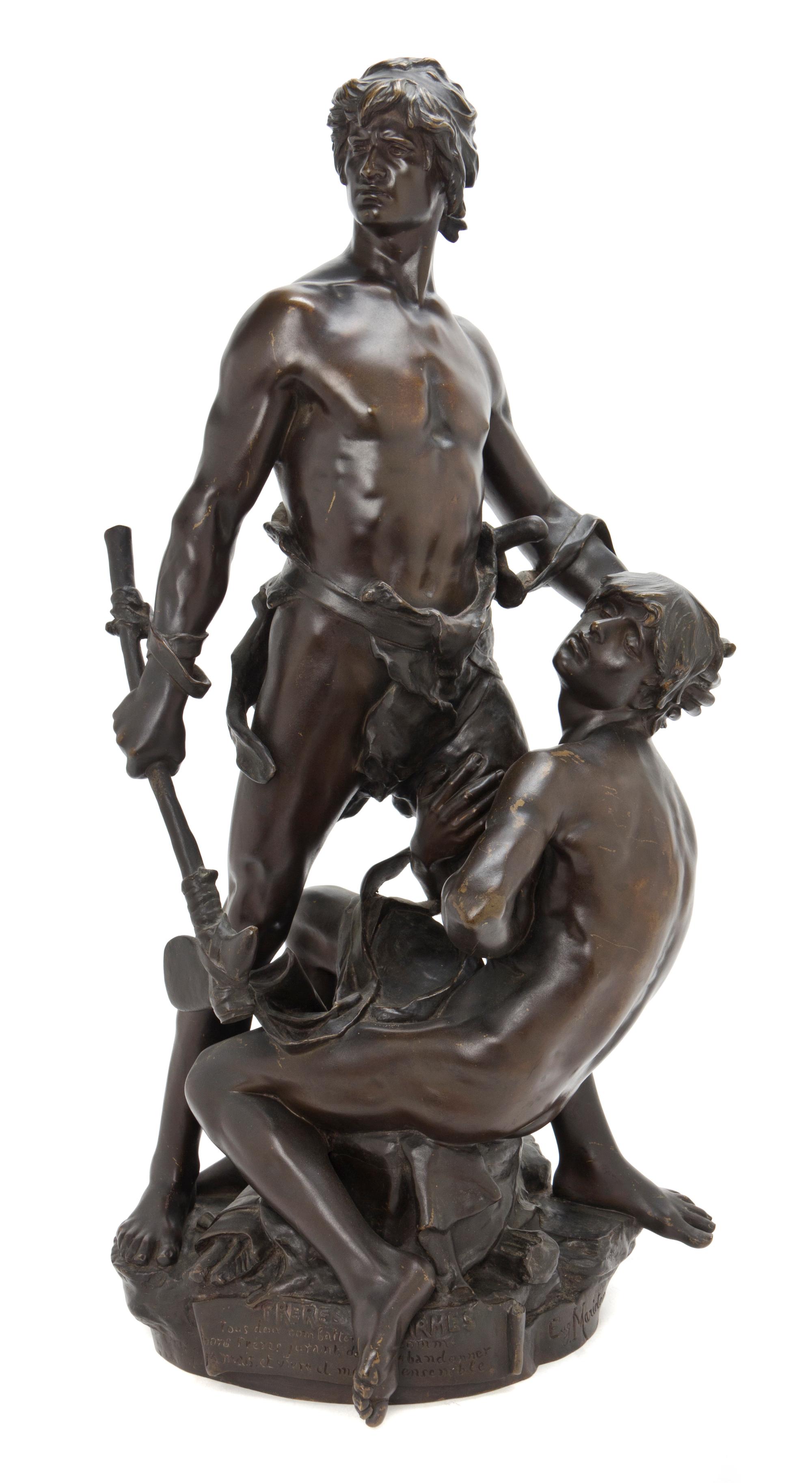 A French Bronze Figural Group, Eugene Marioton (1854-1933), Height 26 inches.