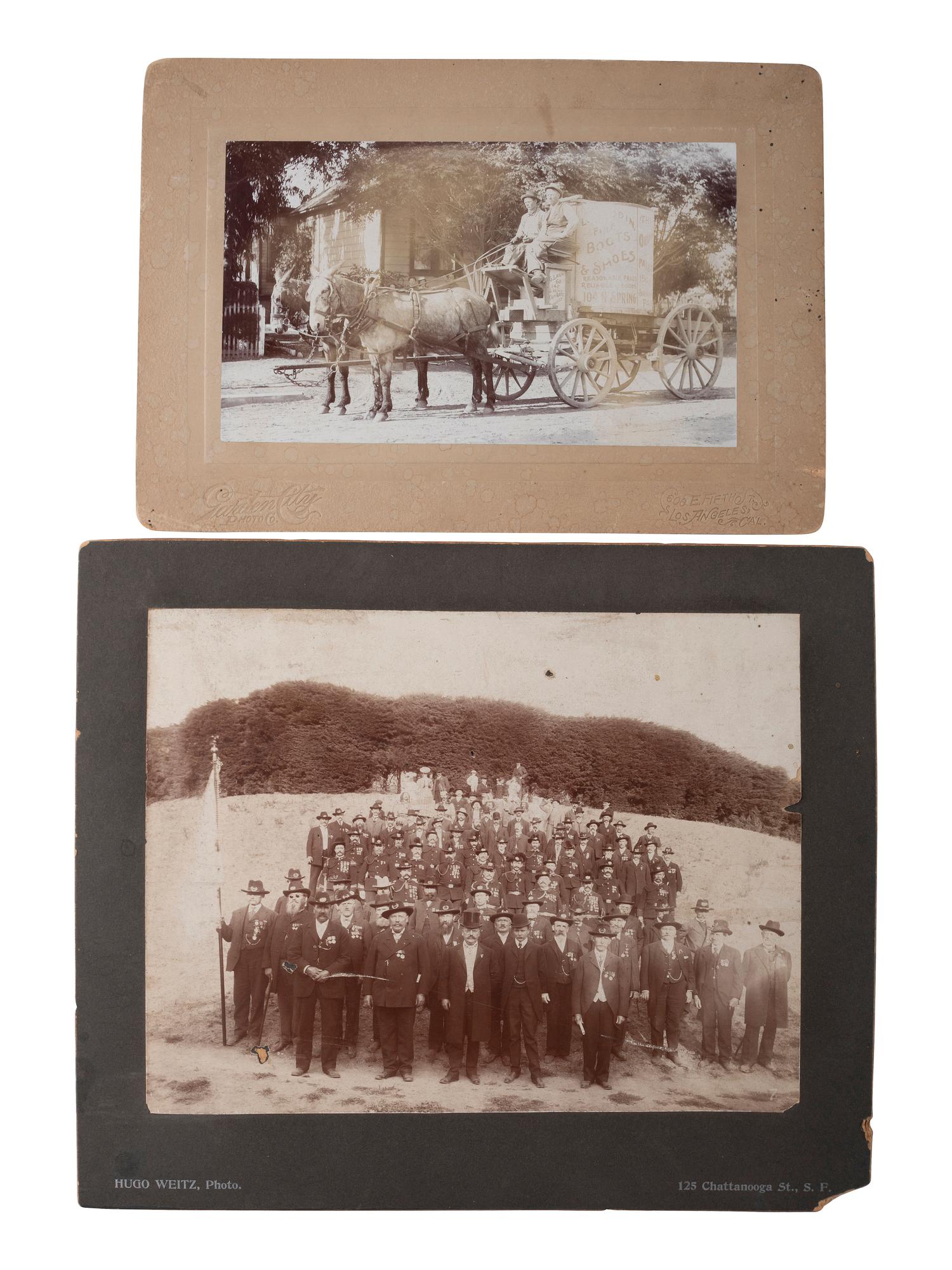 [WESTERN AMERICANA -- CALIFORNIA]. 2 photographs, one featuring a horse-drawn parade float.