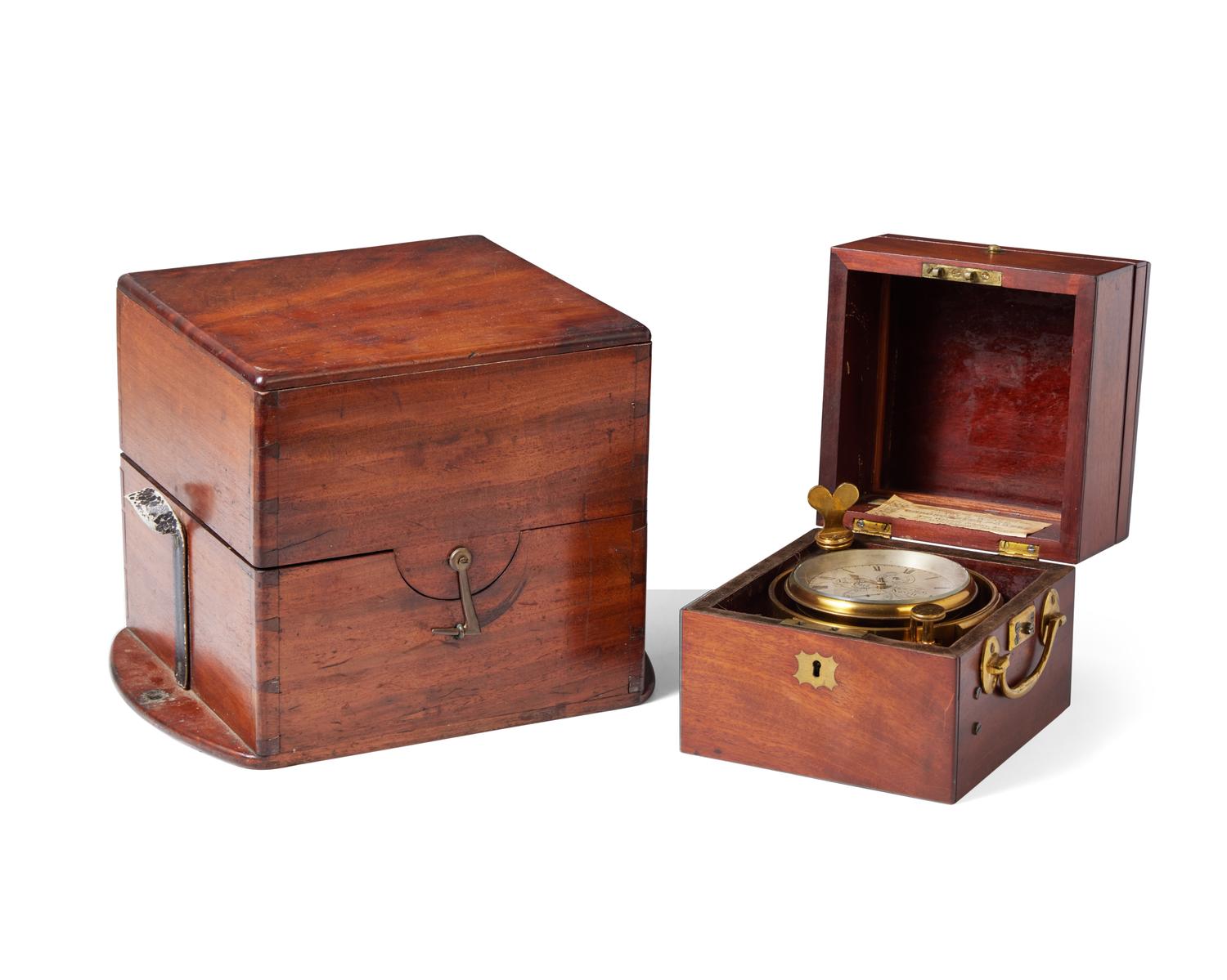 A brass and mahogany marine chronometer, Bliss & Creighton, New York, NY, retailed by Geary & Weale, Baltimore, MD, circa 1850s