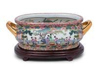 A Chinese Export Porcelain Jardiniere and Wood Stand