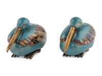 A Pair of Chinese Cloisonné Bird Form Covered Boxes