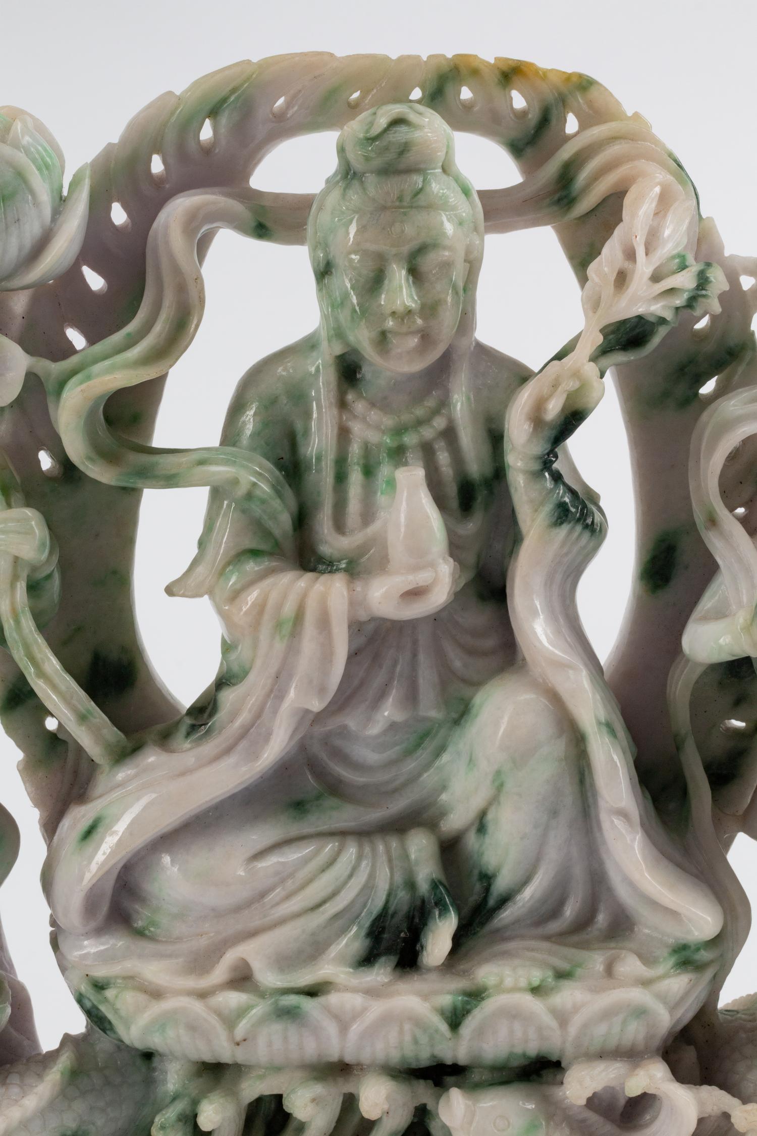 A Large Burmese Jade Figure of Guanyin